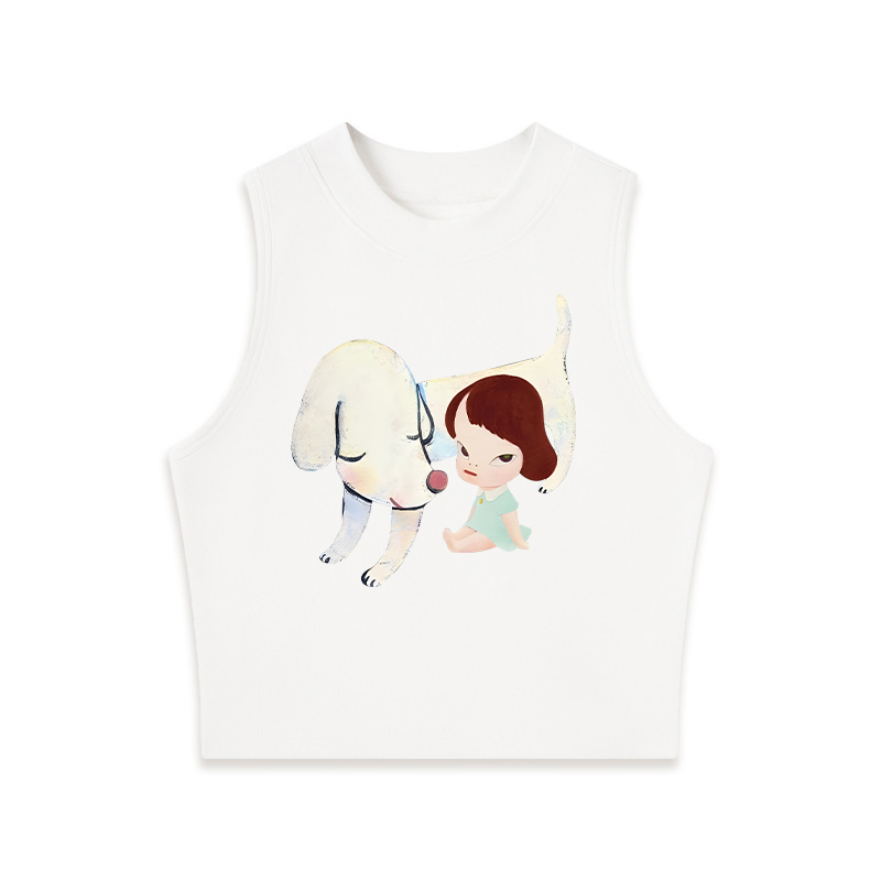 Tokyocanvas Dog & Girl Crew Neck Crop Top