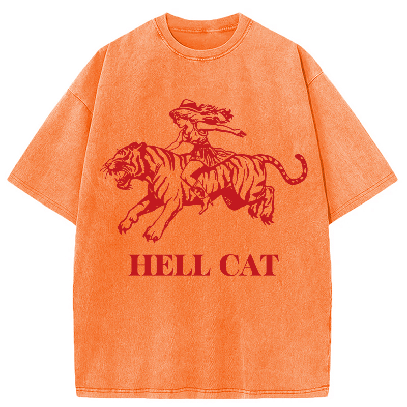 Tokyocanvas Vintage Cowgirl Hell Cat Washed T-Shirt