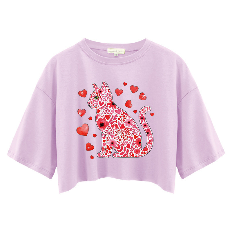 Tokyocanvas Floral Cat Valentines Day Crop Top