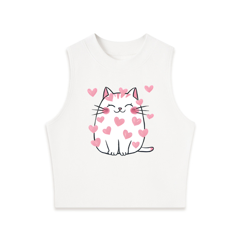 Tokyocanvas Valentines Love Cat Crew Neck Crop Top