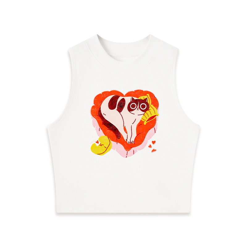 Tokyocanvas Cat Heart Valentine Crew Neck Crop Top