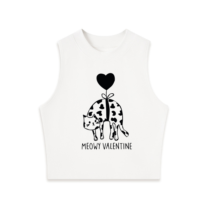 Tokyocanvas Meow Valentine Crew Neck Crop Top