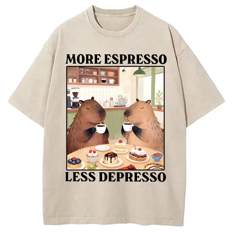 Tokyocanvas Capybaras Drink Coffee Washed T-Shirt