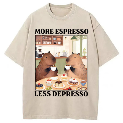 Tokyocanvas Capybaras Drink Coffee Washed T-Shirt