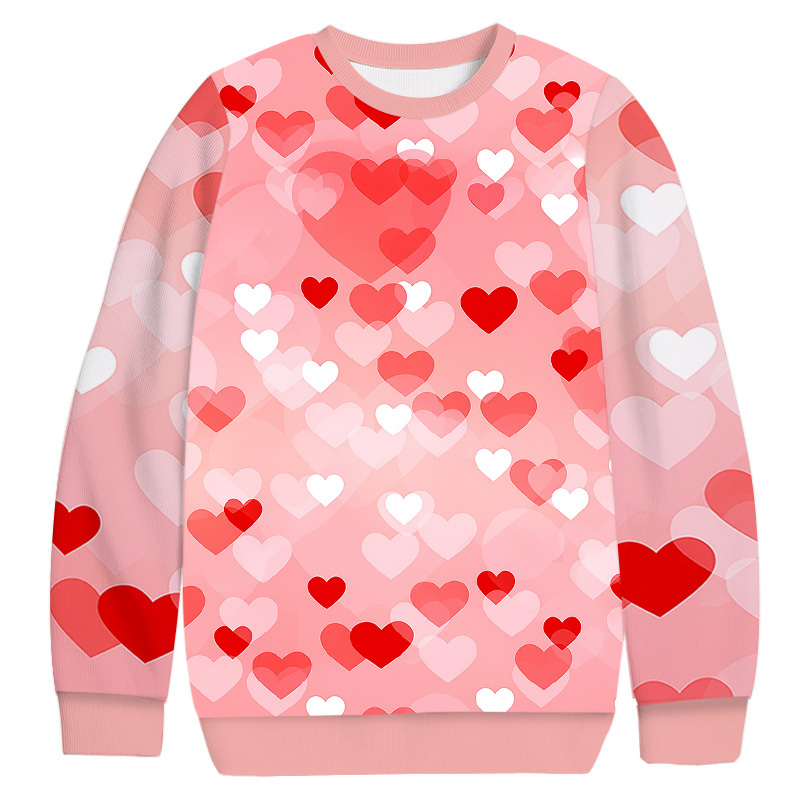 Tokyocanvas Valentine's Day Pink and White Heart Casual Ugly Sweatshirt
