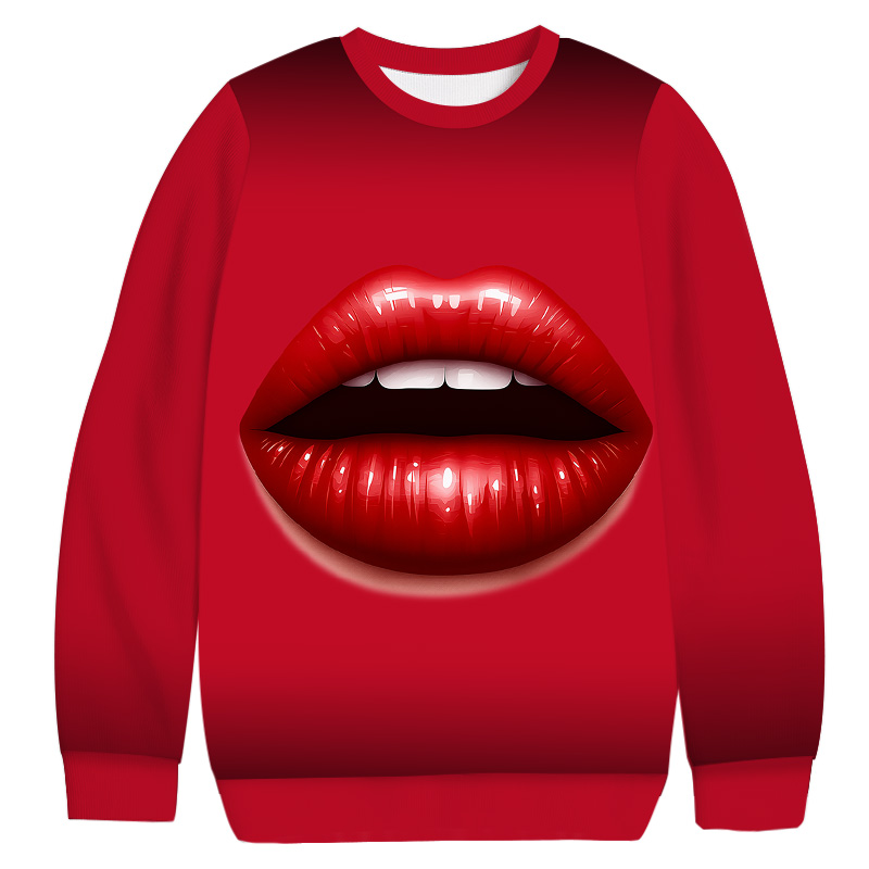 Tokyocanvas Valentine's Day Alluring Red Lips Casual Ugly Sweatshirt