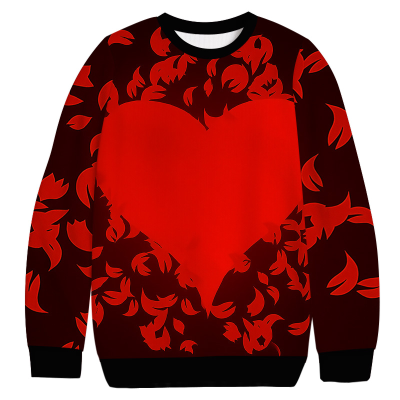 Tokyocanvas Valentine's Day Red Feathers and Heart Casual Ugly Sweatshirt