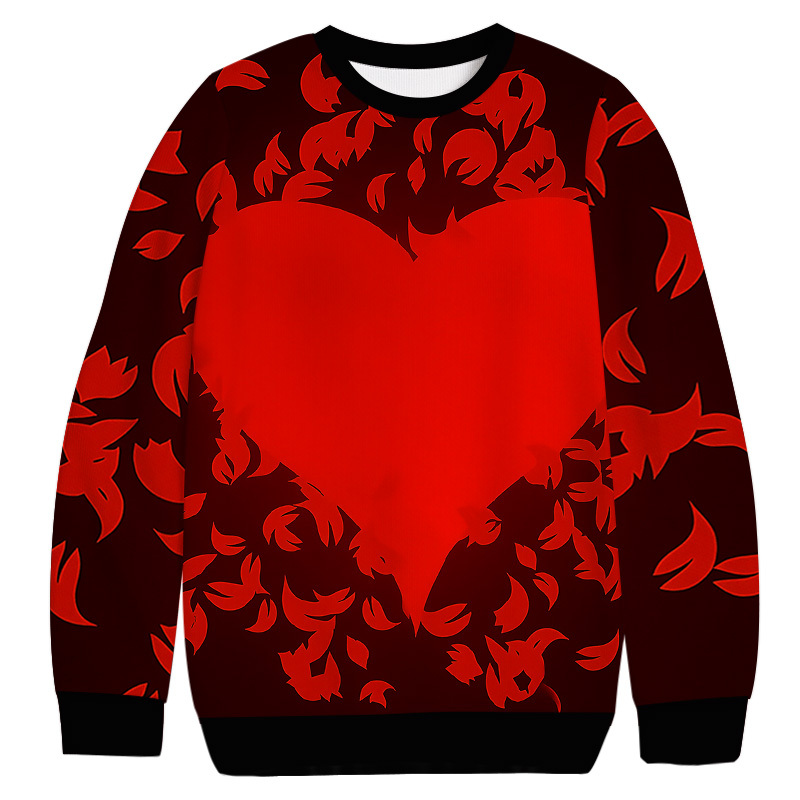 Tokyocanvas Valentine's Day Red Feathers and Heart Casual Ugly Sweatshirt