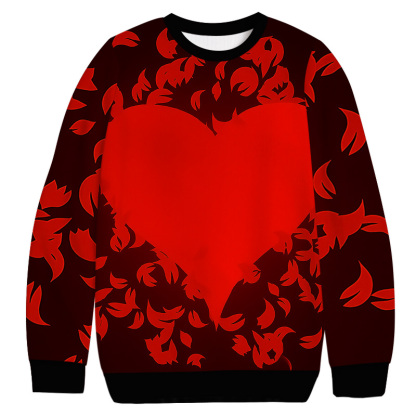 Tokyocanvas Valentine's Day Red Feathers and Heart Casual Ugly Sweatshirt