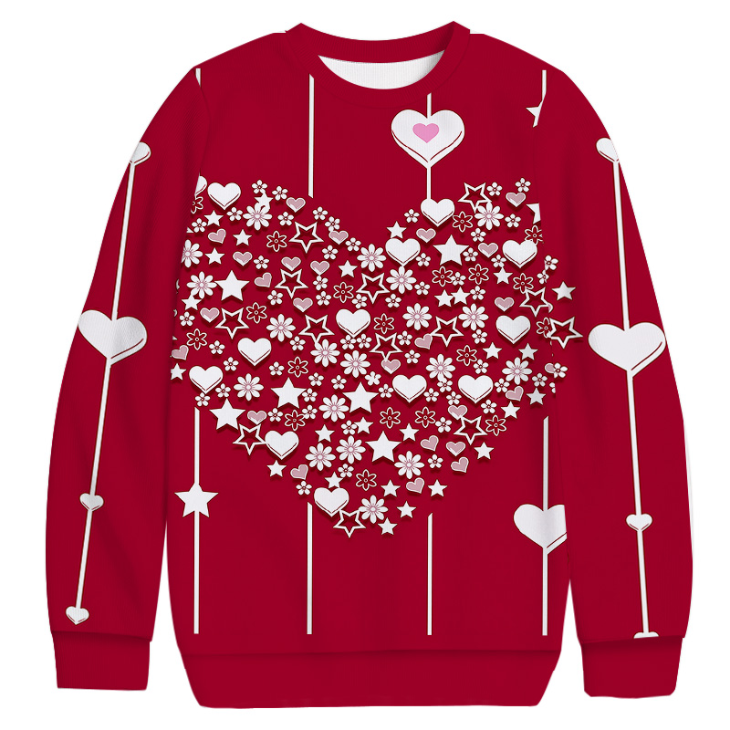 Tokyocanvas Valentine's Day Heart and Flower Casual Ugly Sweatshirt