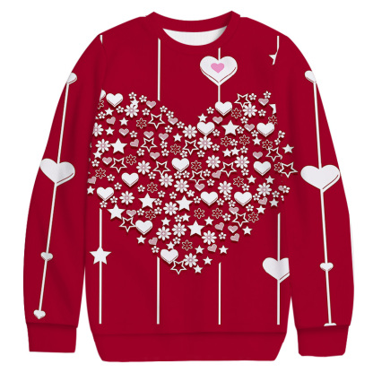 Tokyocanvas Valentine's Day Heart and Flower Casual Ugly Sweatshirt