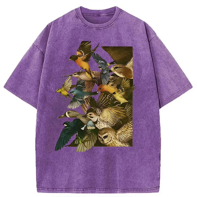 Tokyocanvas Flock Of Flying Birds Washed T-Shirt
