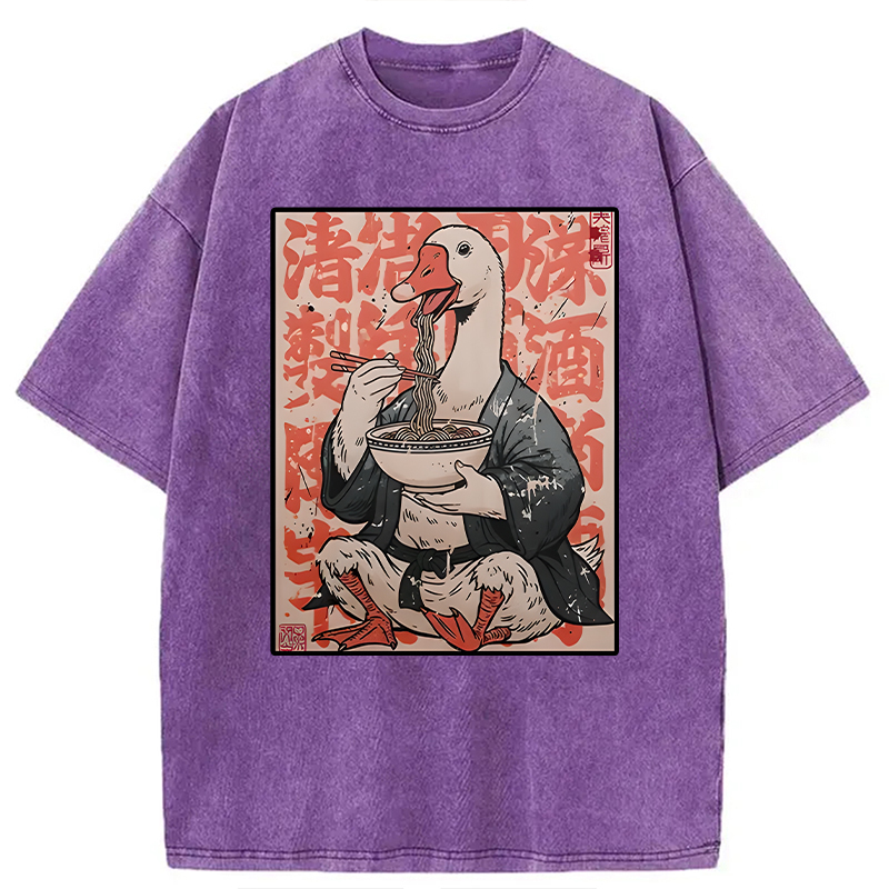 Tokyocanvas Duck Samurai Eats Ramen Washed T-Shirt