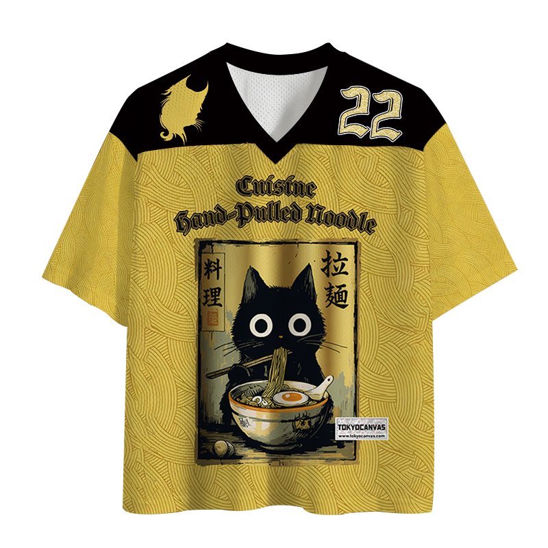 Tokyocanvas Black Cat Eating Ramen Mesh Jersey