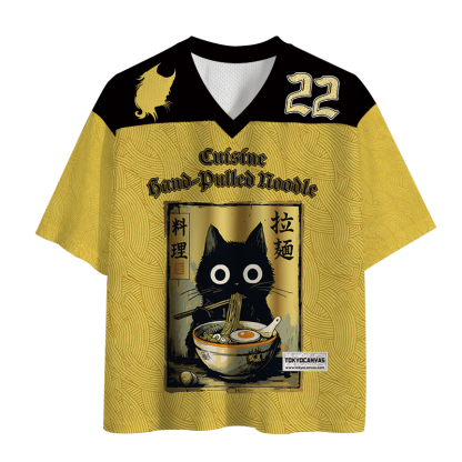 Tokyocanvas Black Cat Eating Ramen Mesh Jersey