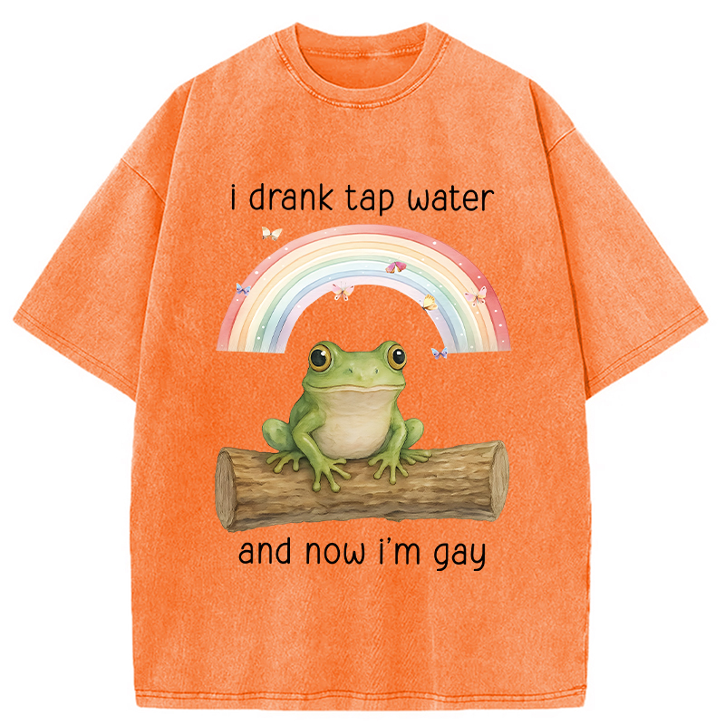 Tokyocanvas I Drank Tap Water Now I'm Gay Funny Frog Washed T-Shirt
