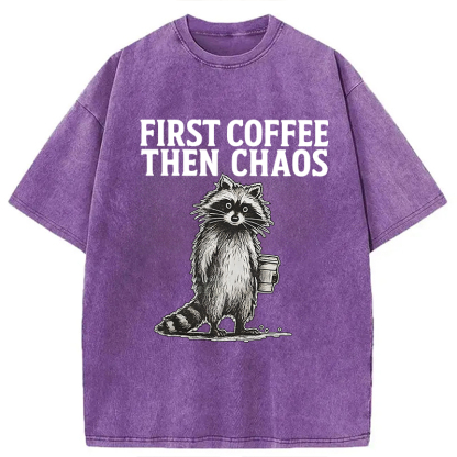 Tokyocanvas First Coffee Then Chaos Raccoon Washed T-Shirt