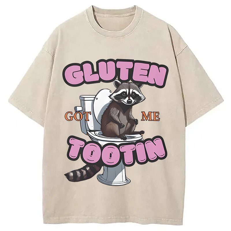 Tokyocanvas Gluten Got Me Tootin Raccoon Meme Washed T-Shirt