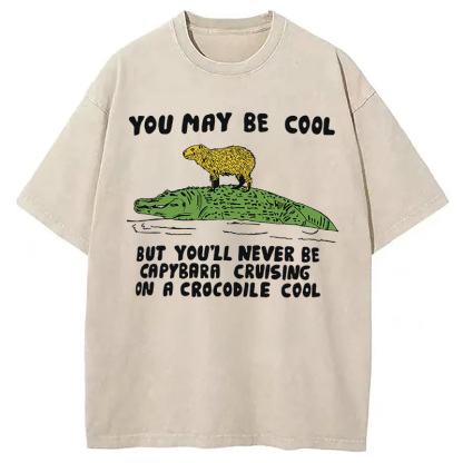 Tokyocanvas Funny Capybara Riding Crocodile Washed T-Shirt