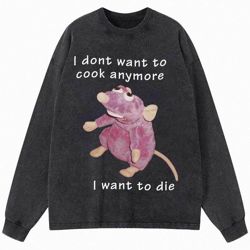 Tokyocanvas I Don't Want To Cook Anymore Long Sleeve Washed T-Shirt