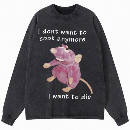 Tokyocanvas I Don't Want To Cook Anymore Long Sleeve Washed T-Shirt