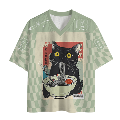 Tokyocanvas Cute Cat Eating Ramen Mesh Jersey