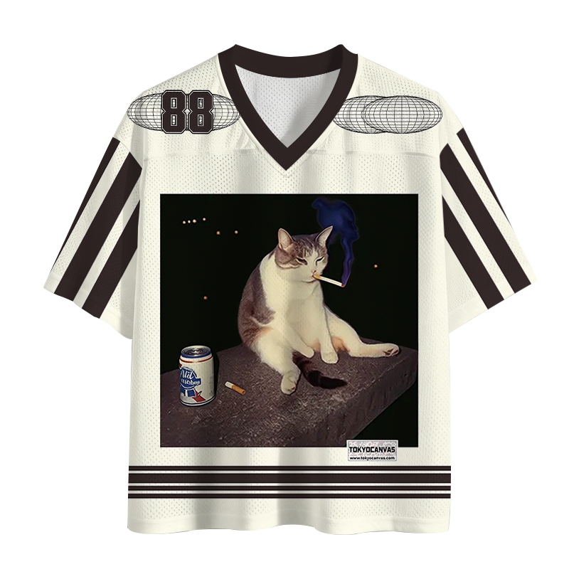 Tokyocanvas Cigarette Kitten Funny Smoking Cat Meme Mesh Jersey