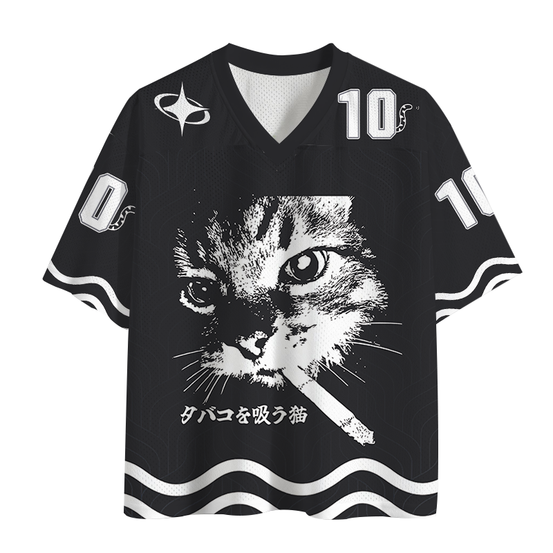Tokyocanvas Retro Cat Smoking Mesh Jersey