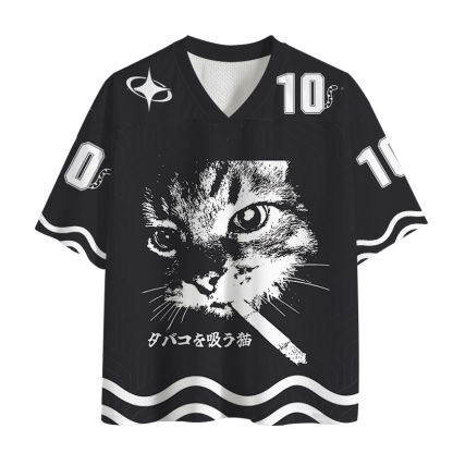Tokyocanvas Retro Cat Smoking Mesh Jersey