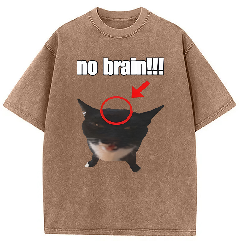 Tokyocanvas No Brain Cat Washed T-Shirt
