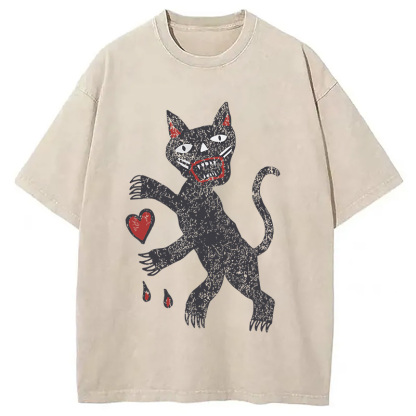Tokyocanvas Black Cat Art Washed T-Shirt