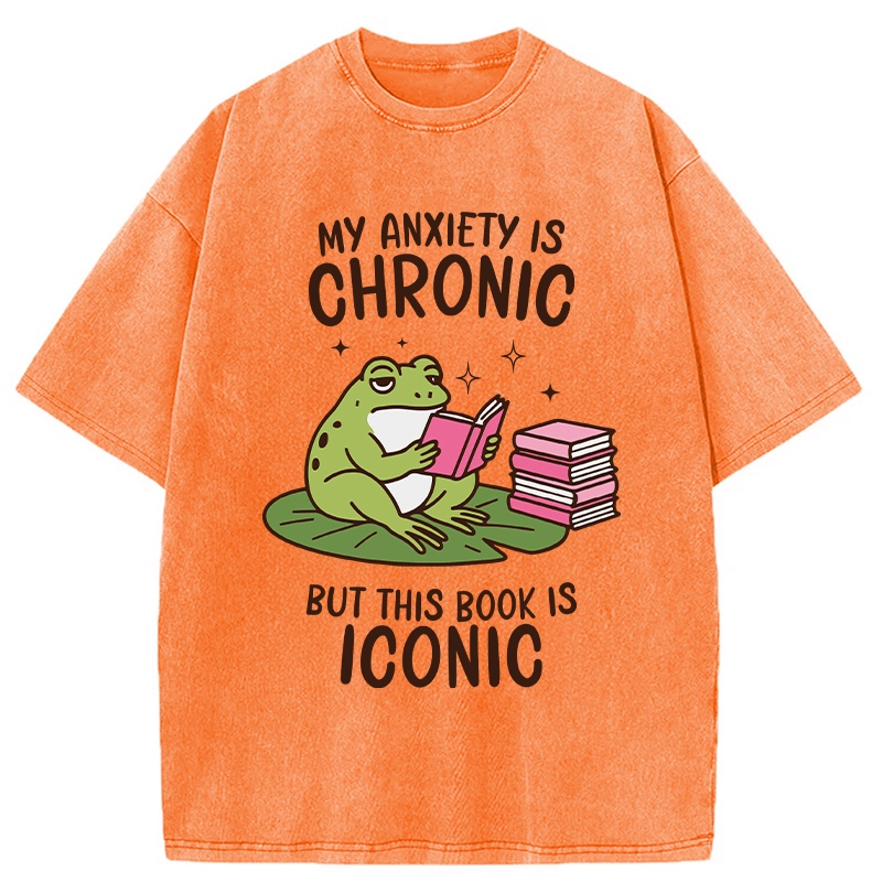 Tokyocanvas Funny Frog Reading Washed T-Shirt