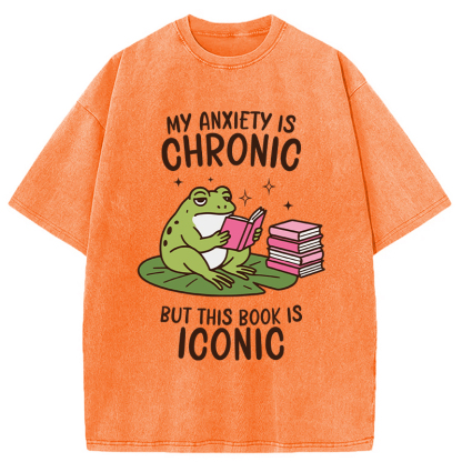 Tokyocanvas Funny Frog Reading Washed T-Shirt