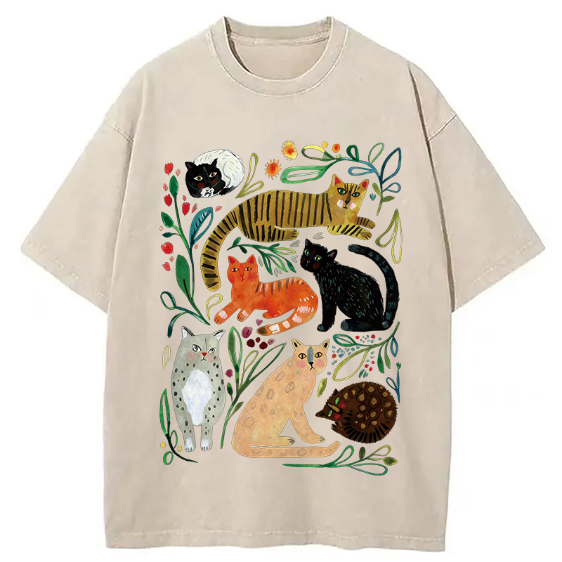 Tokyocanvas Colorful Cats Vintage Washed T-Shirt