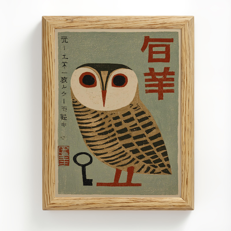 Tokyocanvas Japanese Owl Art Framed Art Print
