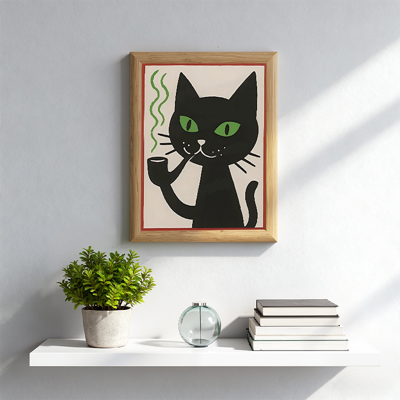Tokyocanvas Black Cat Smoking Framed Art Print