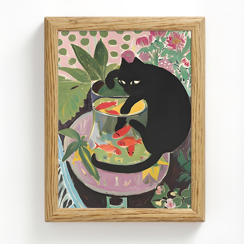 Tokyocanvas Goldfish And A Cat Framed Art Print