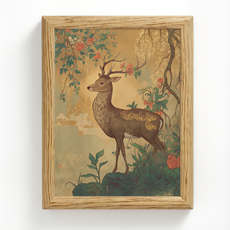 Tokyocanvas Graceful Japanese Deer Framed Art Print