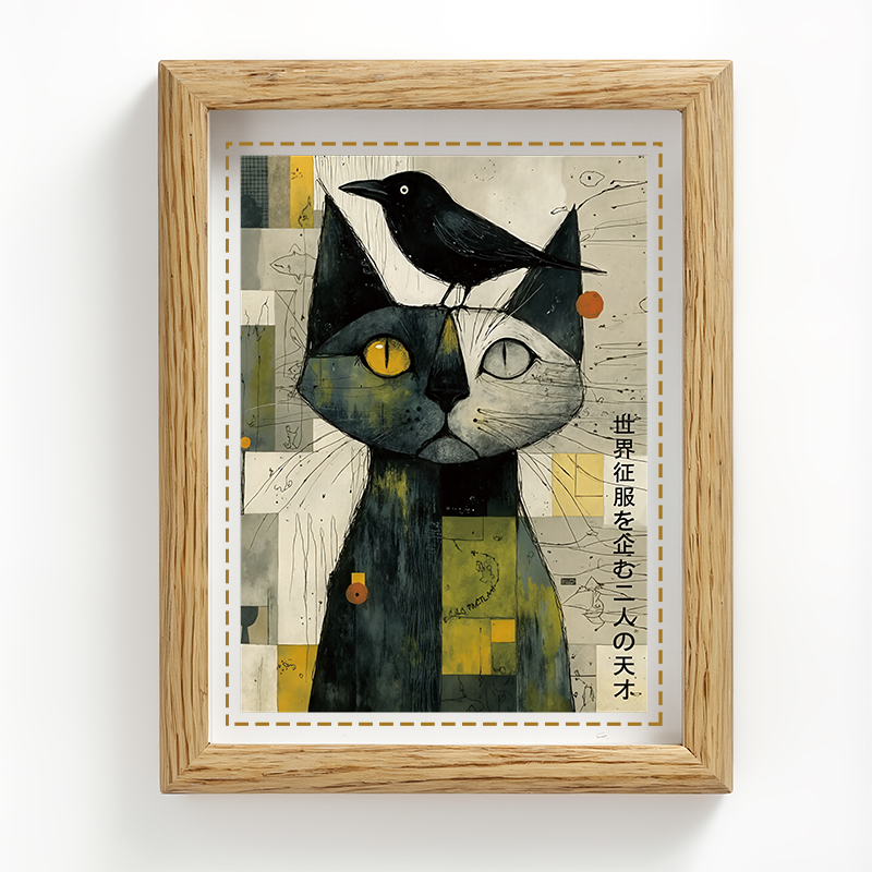 Tokyocanvas The Cat And The Crow Are Planning Framed Art Print