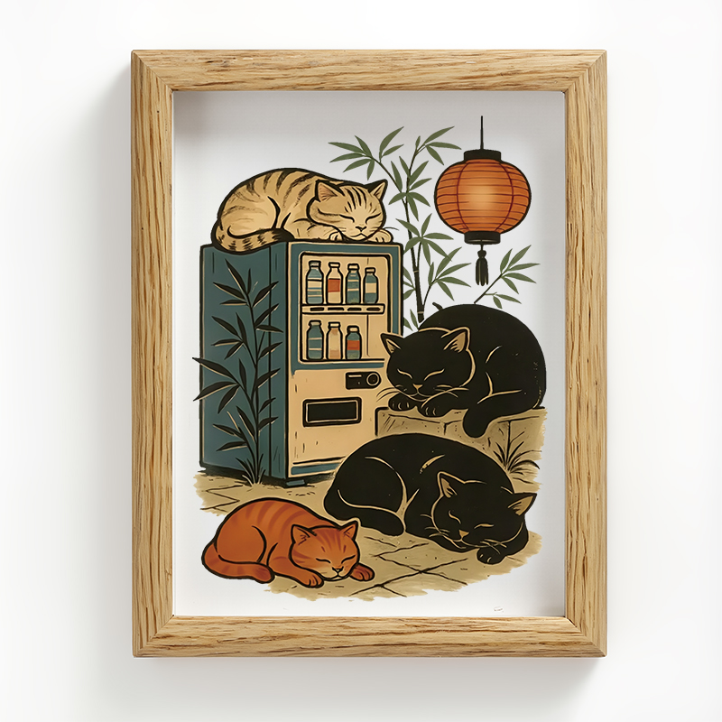 Tokyocanvas Japanese Vending Machine Cat Framed Art Print