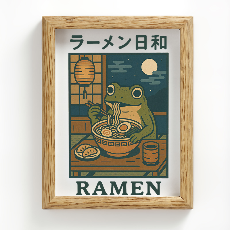 Tokyocanvas Japanese Frog Eating Ramen Framed Art Print
