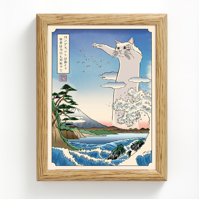 Tokyocanvas Ukyoi-e Cat Wave Framed Art Print