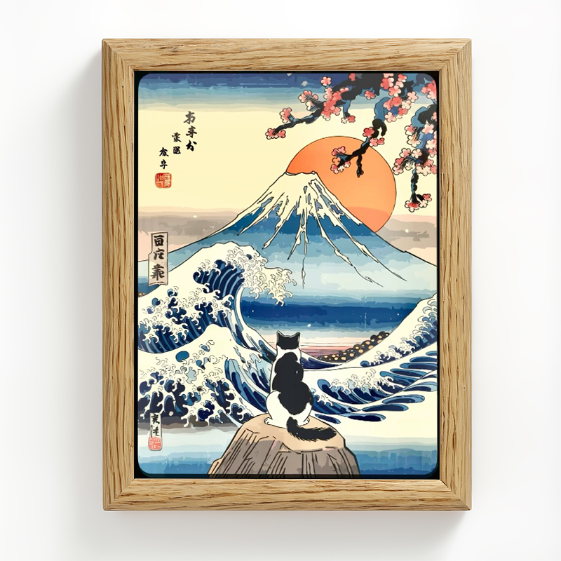Tokyocanvas Fuji Sunset Cat Framed Art Print