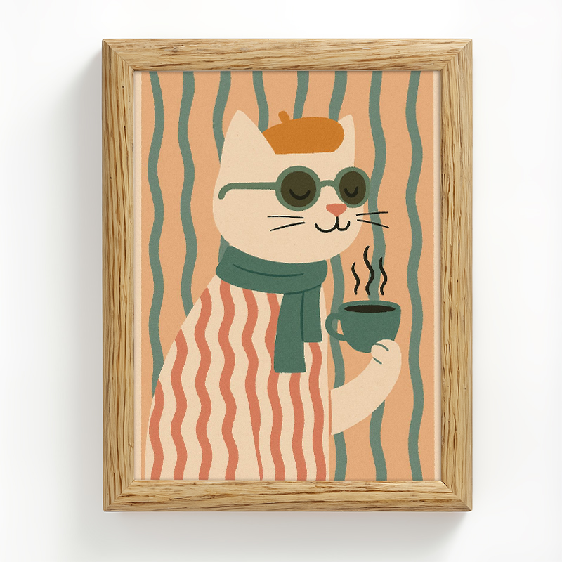 Tokyocanvas Coffee Gentle Cat Framed Art Print
