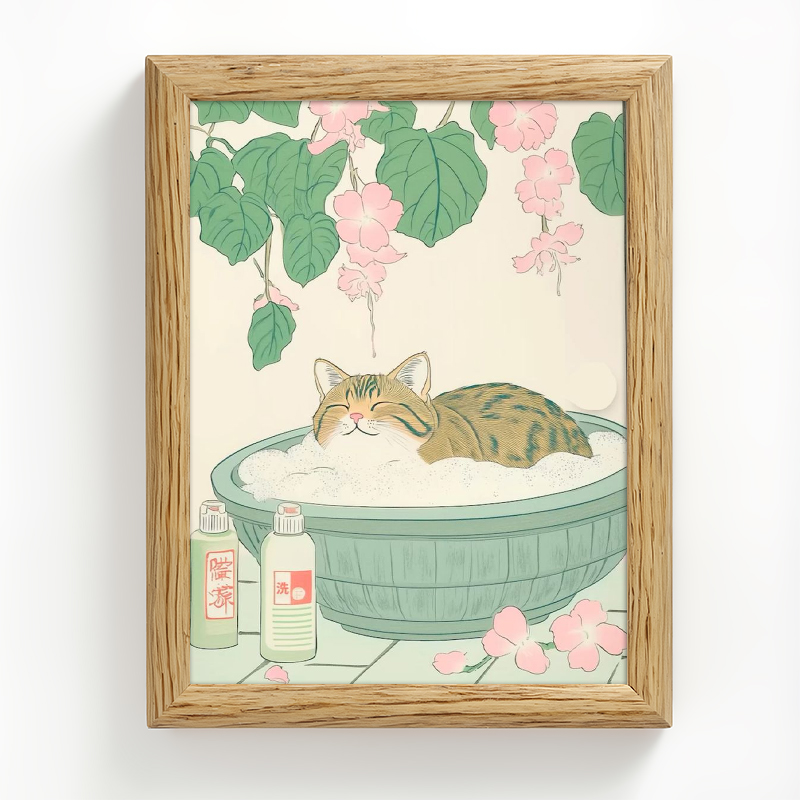 Tokyocanvas Bath Cat Framed Art Print