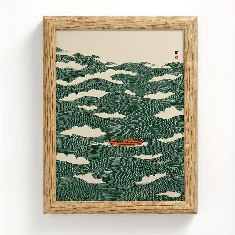 Tokyocanvas Japanese Boat At Sea Wave Art Framed Art Print