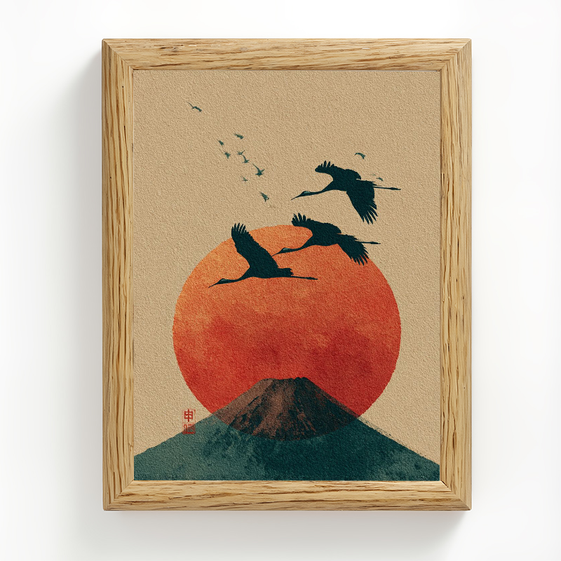 Tokyocanvas Japanese Fuji Crane Framed Art Print