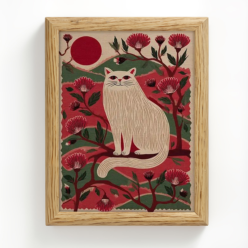 Tokyocanvas Red Flower Cat Framed Art Print