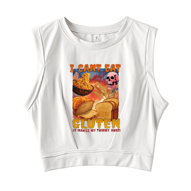 Tokyocanvas I Can't Eat Gluten Funny Meme Sleeveless Crop Top