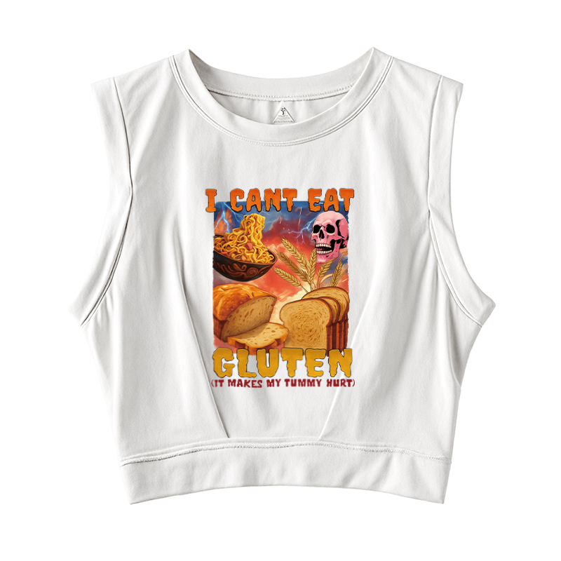 Tokyocanvas I Can't Eat Gluten Funny Meme Sleeveless Crop Top